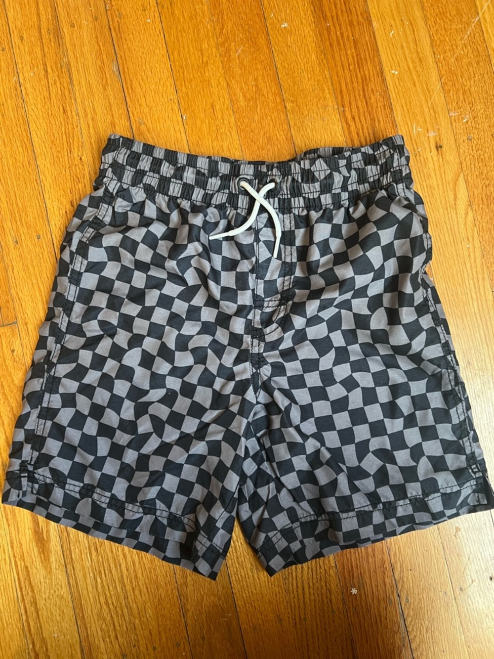 Old Navy Black & Gray Checkerboard Swim Trunks with Drawstring